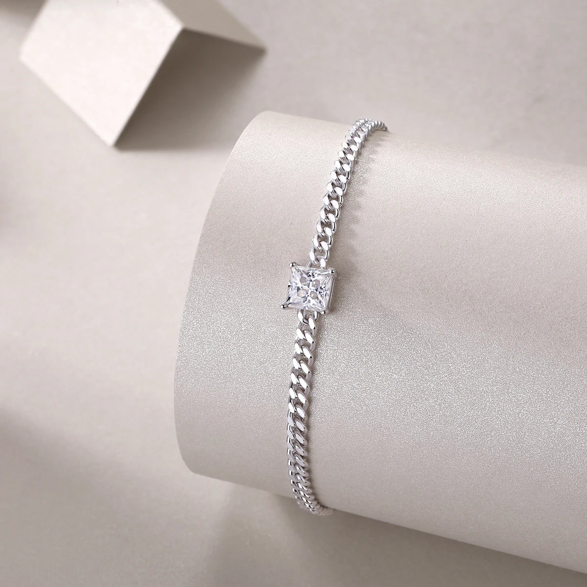 Lyra Chain Bracelet in Sterling Silver with Square Moissanite