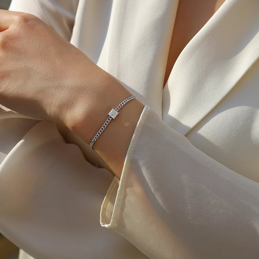 Lyra Chain Bracelet in Sterling Silver with Square Moissanite