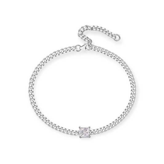Lyra Chain Bracelet in Sterling Silver with Square Moissanite