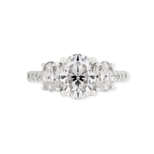 Evaloir Lumière Three-Stone Oval Moissanite Ring