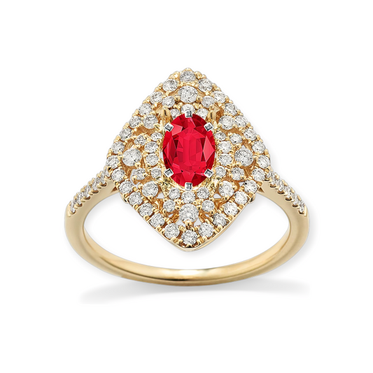 Evaloir Ruby Diamond Marquise Halo Ring